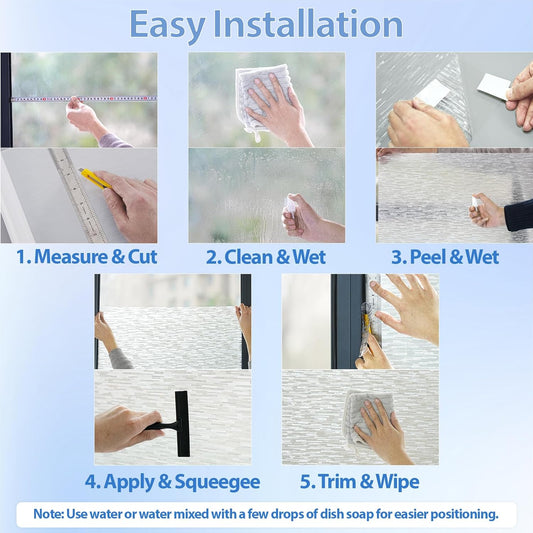 GTJ Frosted Window Privacy Film, Static Cling No Glue Removable Reusable, UV Blocking Glare & Heat Reduction, for Bathroom Glass Door Home Office, 17.5" x 78.7"in