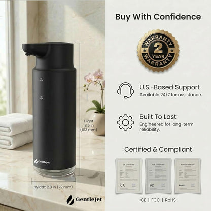 GentleJet CrystalJet Automatic Foam Soap Dispenser – Stainless Steel, Touchless Sensor, USB-C Rechargeable, Waterproof, Modern Bathroom & Kitchen Sink, 300 ml