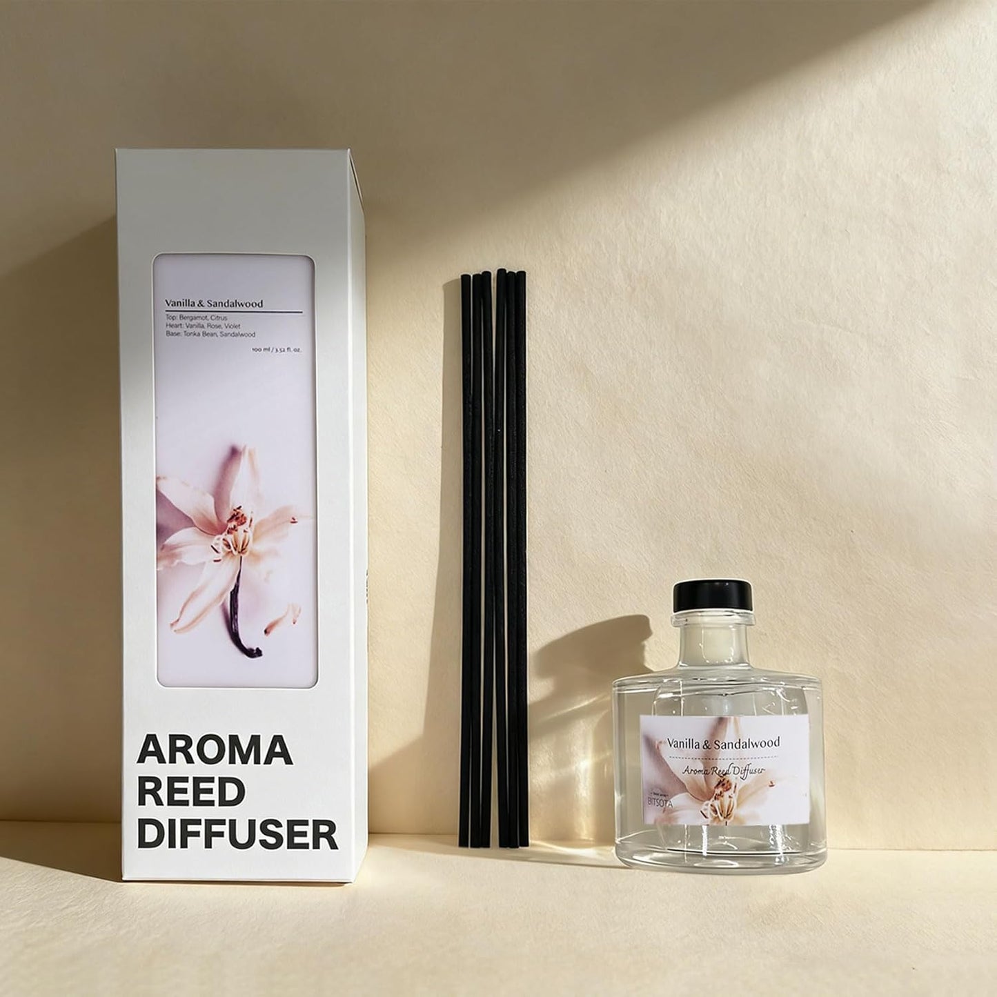 Reed Diffuser Set, Lavender & Rose 3.52 oz (100ml) Scented Diffuser with Sticks Home Fragrance Reed Diffuser for Bathroom Shelf Decor, Ideal Gift for Woman