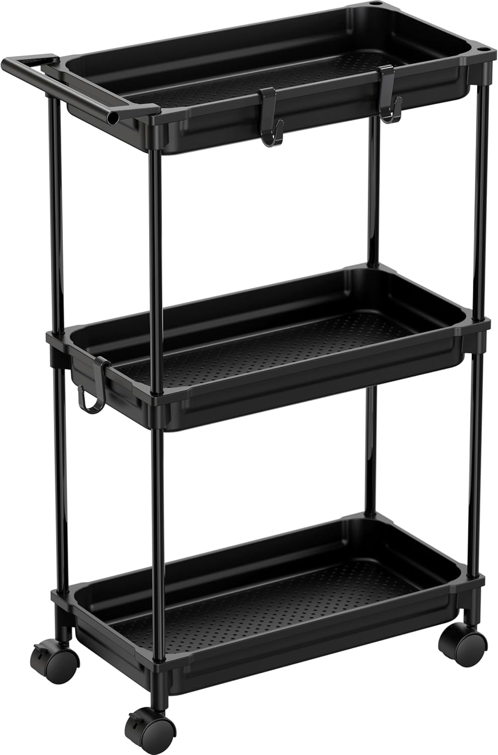 SimpleHouseware Standard 3-Tier Slim Rolling Storage Cart, Black