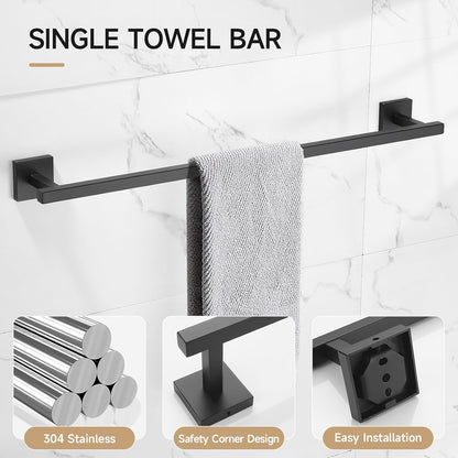 TQKAG Brushed Gold Bathroom Hardware Accessories Set 10 Pieces, 23.6" SUS304 Stainless Steel Towel Bar Set Wall Mounted Includes Single Towel Bar, Towel Ring, Toilet Paper Holder, Double Towel Hooks