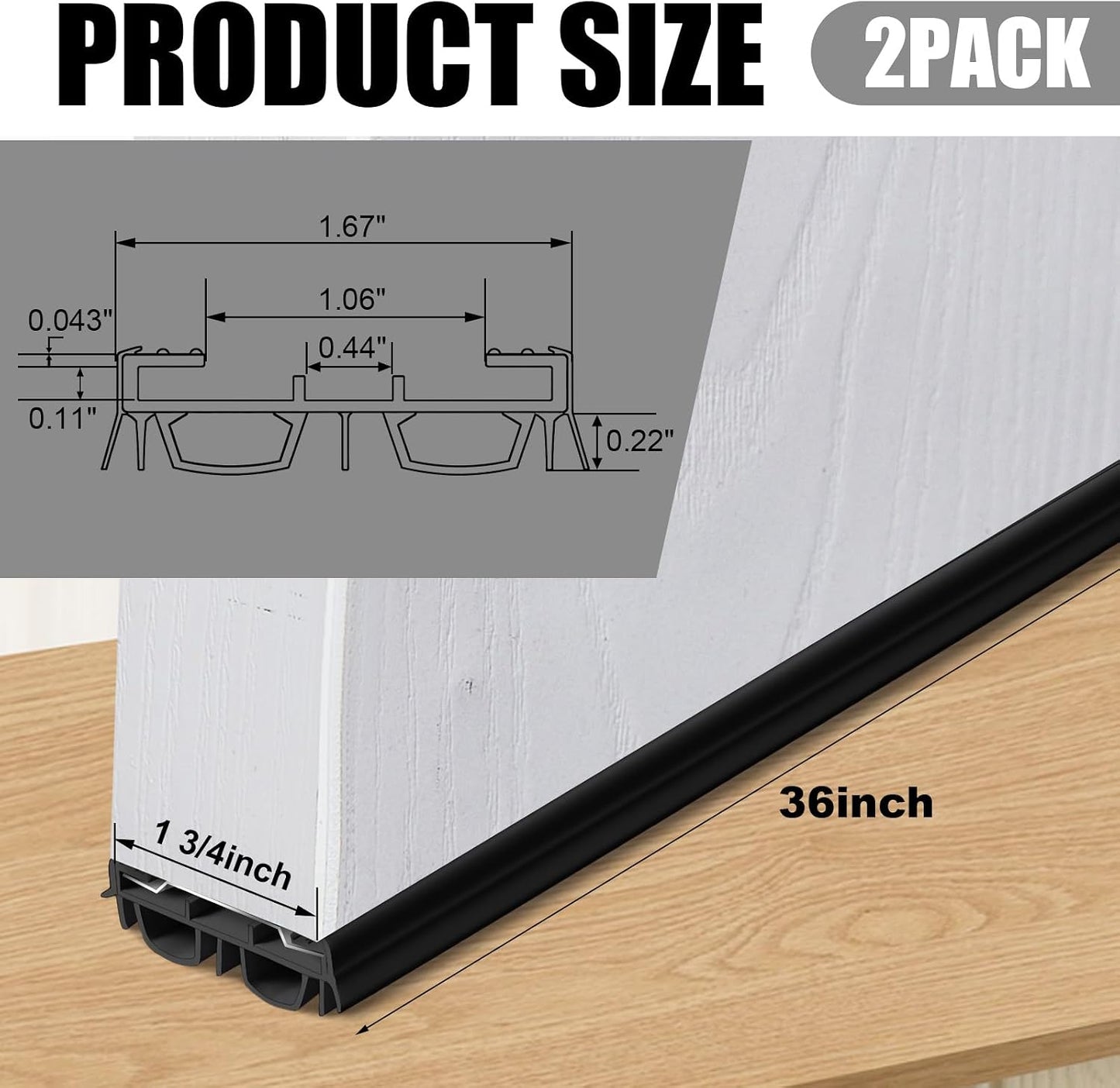Pushglossy 2 Pcs 36" Double Bubble Kerf Door Sweep 1-3/4" Wide Vinyl Weatherstrip Seal for Exterior Doors, Energy Efficient Draft Stopper, Easy Slide in Installation, Blocks Dust/insects/noise (White)
