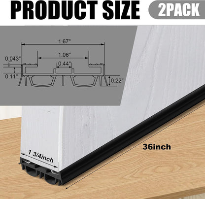 Pushglossy 2 Pcs 36" Double Bubble Kerf Door Sweep 1-3/4" Wide Vinyl Weatherstrip Seal for Exterior Doors, Energy Efficient Draft Stopper, Easy Slide in Installation, Blocks Dust/insects/noise (White)