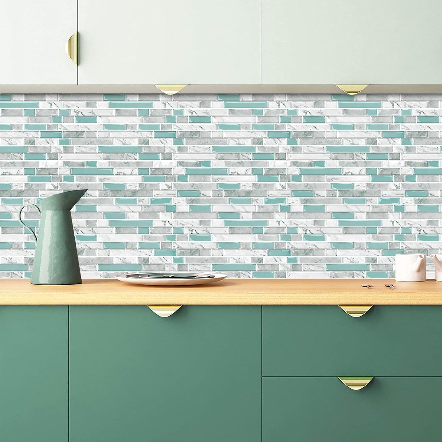 STICKGOO Thicker Design Peel and Stick, Self Adhesive Stick On Tile Backsplash for Kitchen and Bathroom, Beige & White, 12”×12”, 10 Sheets