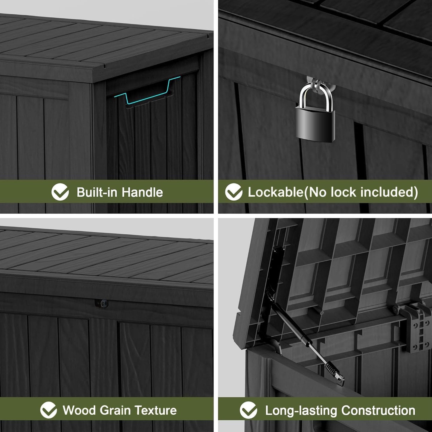 150 Gallon Waterproof Outdoor Storage Box,Resin Deck Box,Lockable Outside Storage Box Container for Patio Furniure,Garden,Tools (150 Gallon,Black)