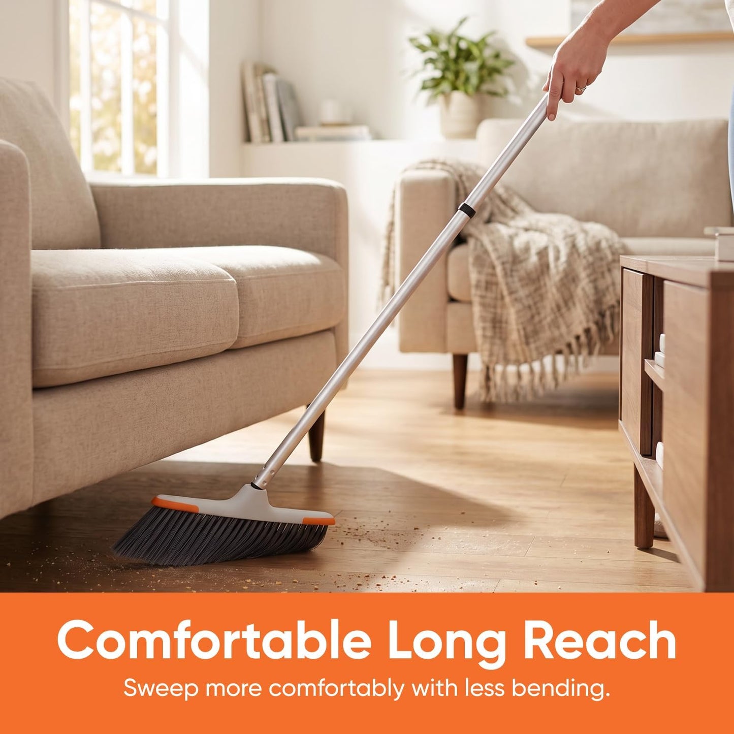 Superio Grey Broom, Heavy-Duty Indoor & Outdoor Broom with 48-Inch Handle, Multi-Surface Floor Cleaning for Home, Kitchen, Garage & Office