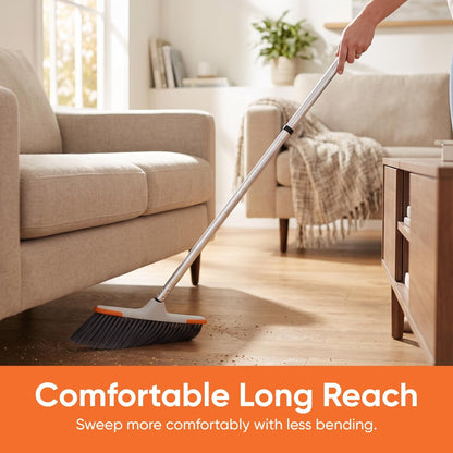 Superio Grey Broom, Heavy-Duty Indoor & Outdoor Broom with 48-Inch Handle, Multi-Surface Floor Cleaning for Home, Kitchen, Garage & Office