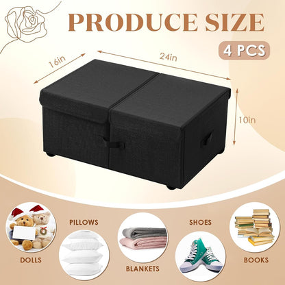 Geelin 4 Pack Under Bed Storage with Wheels, 10 Inch Height 65L Large Capacity Foldable Underbed Storage Bins with Lids & Handles, Easy Assembly Rolling Under Bed Containers for Clothes Blankets Shoes