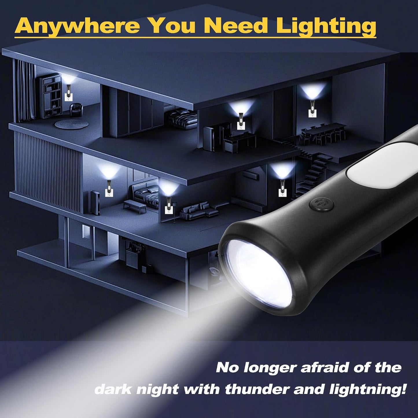 ROSSEX 4 in 1 Emergency Lights for Home Power Failure, 4 Pcs Rechargeable LED Flashlight Plug in Wall, Automatic Turn-On Power Outage Night Light Flashlight for Hurricane Preparedness Items
