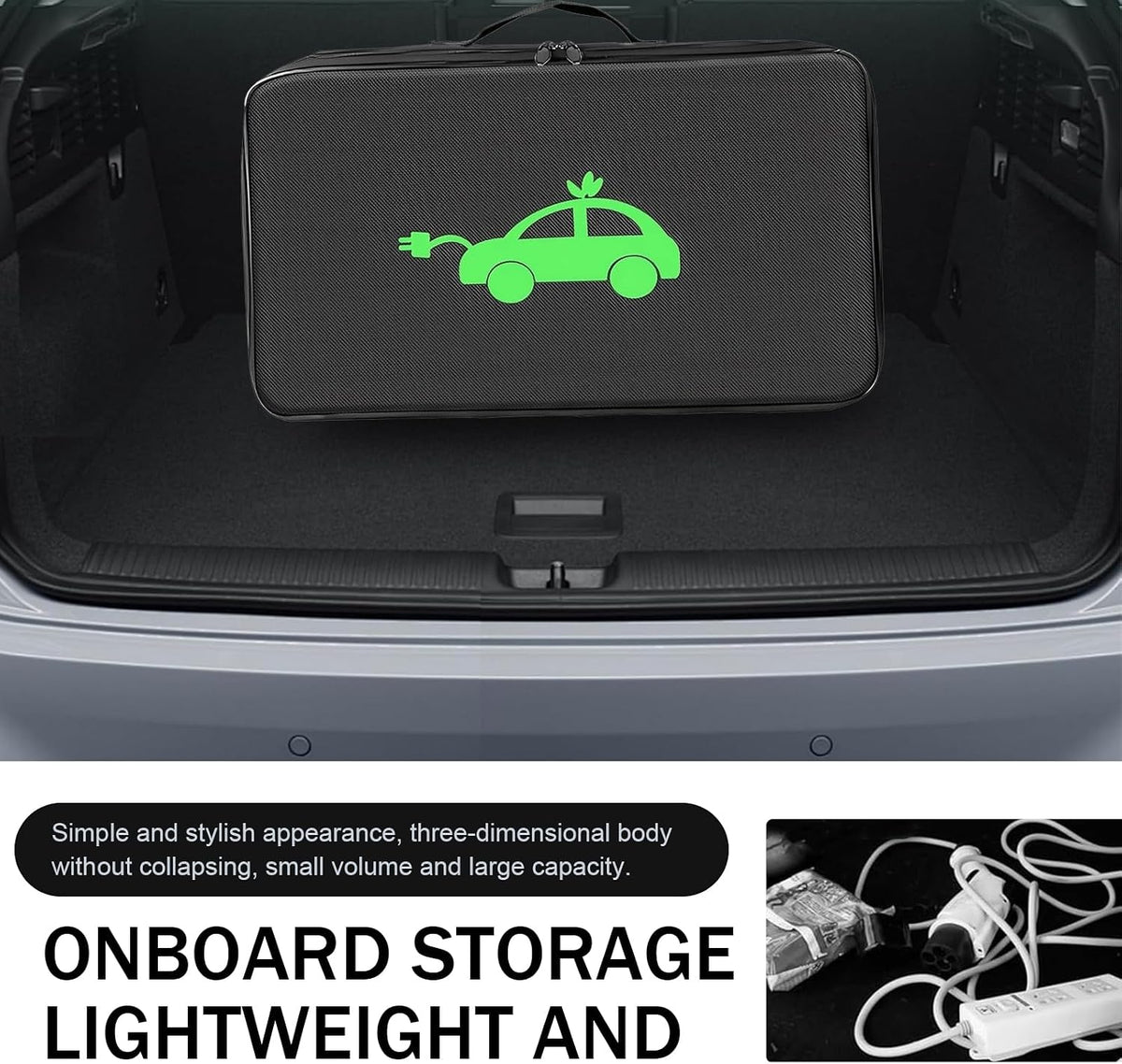 Charger Bag, Portable EV Charging Cable Bags, Waterproof Oxford Cloth Storage Bag for Charger, Jumper Cables, Cords (Rectangular)