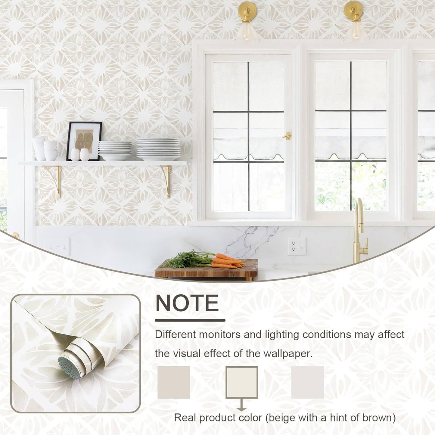 Boho Wallpaper Neutral Peel and Stick Wallpaper 78.7"x17.3" Geometric Wall Paper Beige and White Contact Paper Textured Removable Vinyl Waterproof for Bedroom Farmhouse Kitchen Bathroom