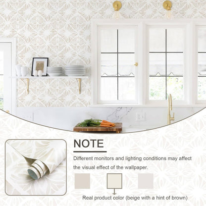 Boho Wallpaper Neutral Peel and Stick Wallpaper 78.7"x17.3" Geometric Wall Paper Beige and White Contact Paper Textured Removable Vinyl Waterproof for Bedroom Farmhouse Kitchen Bathroom