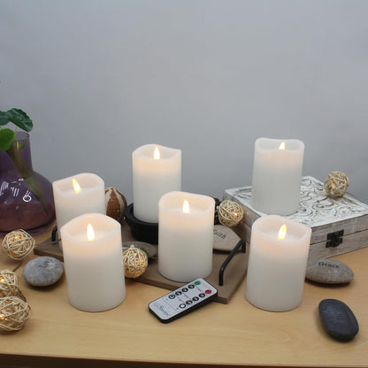 Stonebriar 6 Count White Real Wax 3x3 Flameless LED Pillar Candles with Remote and Timer
