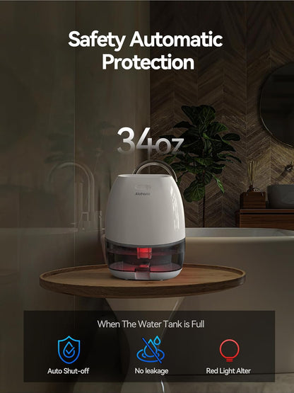 AlohaAir Dehumidifiers for Home, 34 oz Small Dehumidifier for Room, Quiet Dehumidifiers for Bathroom, Bedroom, RV, Closet with Auto Shut Off, 7 Colors Night Light