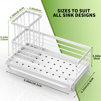 Cisily Large Capacity Kitchen Sink Caddy Organizer, Rustproof Non-Slip Sponge Holder With Dish Brush Holder Organizer, Kitchen Organization and Storage, Essentials Accessories for Countertop