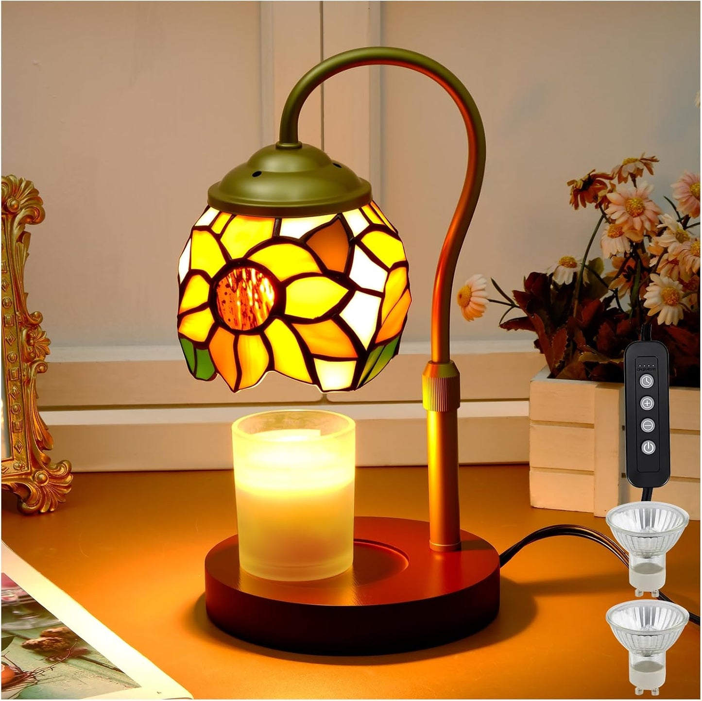 Candle Warmer Lamp with Timer Dimmer - Height Adjustable Wax Melt Warmer for Jar Candles, Blown Art Glass Candle Warming Lamp with 2 Bulbs Birthday Gifts for Mom Women Candle Holders for Home Decor