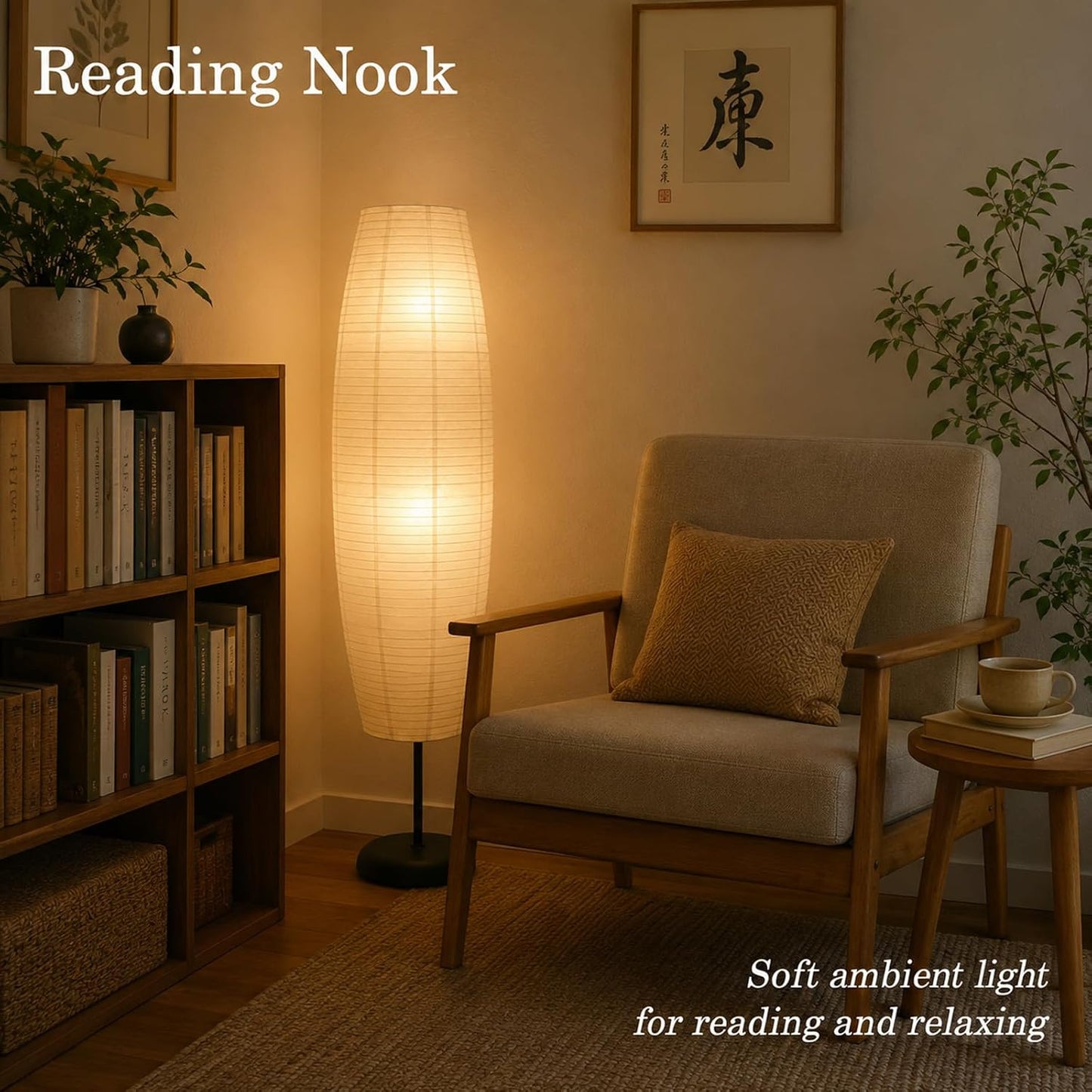 Rice Paper Floor Lamp with Foot Switches,White Paper Floor Lantern,Art Deco Ambient Lighting,Minimalist Tall Standing Lamp for Bedroom Living Room and Study Room
