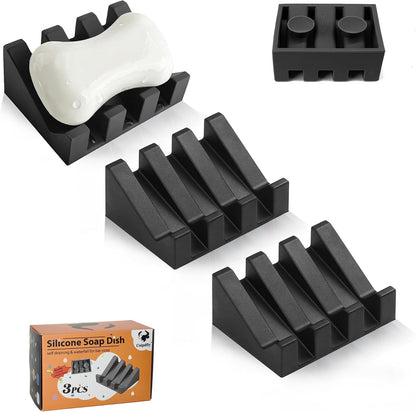 Soap Dish Holder for Shower with Suction Cup, Silicone Soap Holder & Saver Self-Draining Bar Soap Dish Keeps Soap Dry for Bathroom, Kitchen, Bathtub, Extends Soap Life (Black-1Pack)
