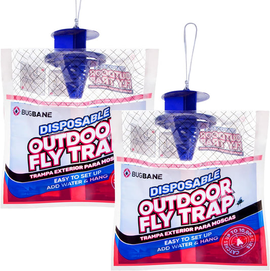 Fly Traps Outdoor Fly Trap for Patio. 4 Non-Toxic Pre-Baited Flies Bags Outdoor Disposable. Hanging Bug Catchers for All Filth Flies Killer for Outside Bug Control in Yard Horse Ranch Trash Can.
