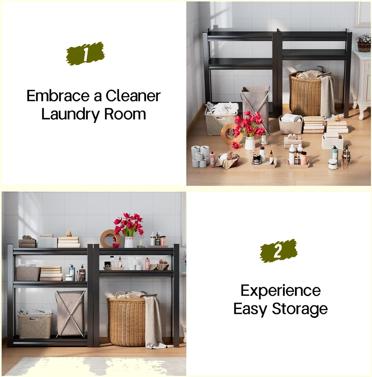 Over Washer and Dryer Shelves, Laundry Room Shelves Adjustable Metal Heavy Duty Freestanding Storage Shelving, Washing Machine Rack for Organization and Storage, Black (39.4" W X 17.7" D X 71.2" H)