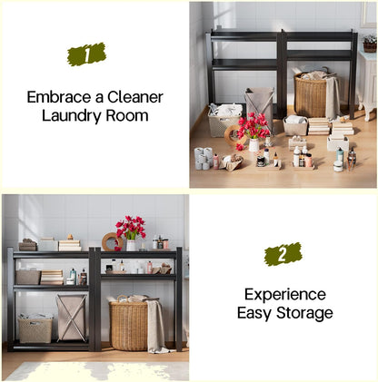 Over Washer and Dryer Shelves, Laundry Room Shelves Adjustable Metal Heavy Duty Freestanding Storage Shelving, Washing Machine Rack for Organization and Storage, Black (39.4" W X 17.7" D X 71.2" H)