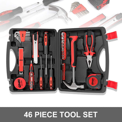 DNA MOTORING Red 46 PCs Home Tool Set Electonic Repair Precision Screwdriver Voltage Tester Hammer Plier DIY Kit (TOOLS-00011)