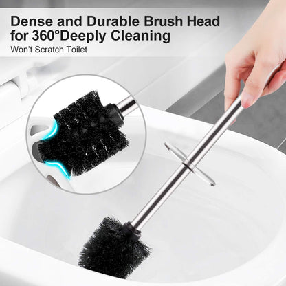 Toilet Brush and Holder, 2 Pack Toilet Brush with 304 Stainless Steel Long Handle, Toilet Bowl Brush for Bathroom Toilet-Ergonomic, Elegant,Durable (White)