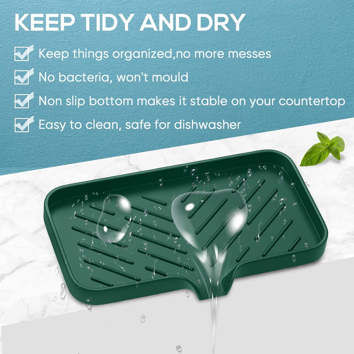 Kitchen Soap Tray,Kitchen Sink Tray Sponge Tray Kitchen Sponge Holder Self Draining Premium Silicone Soap Holder for Bathroom Counter Sink Caddy Organizer for Dish Soap Bottle,Soap Dispenser