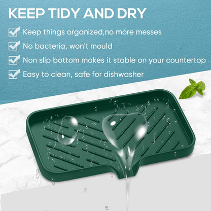 Kitchen Soap Tray,Kitchen Sink Tray Sponge Tray Kitchen Sponge Holder Self Draining Premium Silicone Soap Holder for Bathroom Counter Sink Caddy Organizer for Dish Soap Bottle,Soap Dispenser