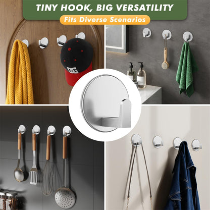 Auxmir Adhesive Towel Hooks, 5 Pack Heavy Duty Wall Hooks 15lb Max, No Drilling Sticky Hooks for Bathroom Shower Kitchen, Waterproof Rustproof Stainless Steel Hooks for Towels, Robes, Coats, Silver