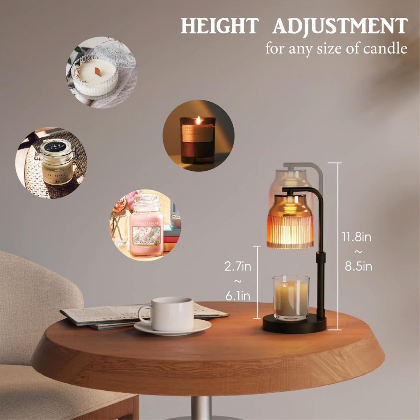 Candle Warmer Lamp with Timer Dimmer,Adjustable Height with 2 Bulbs,Birthday Gifts for Women,for Jar Candles Home Decor,Gold