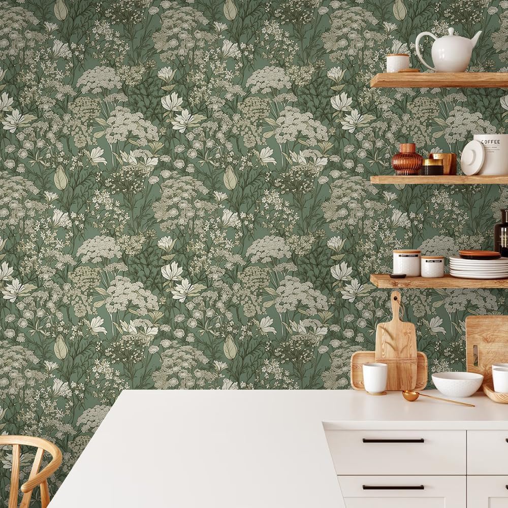 MuralPeel Dark Grey White Poppies Peony Floral Vintage Peel and Stick Wallpaper Self Adhesive Removable Easy Peel Off Stick on Wall Paper for Bedroom Cabinet Renter