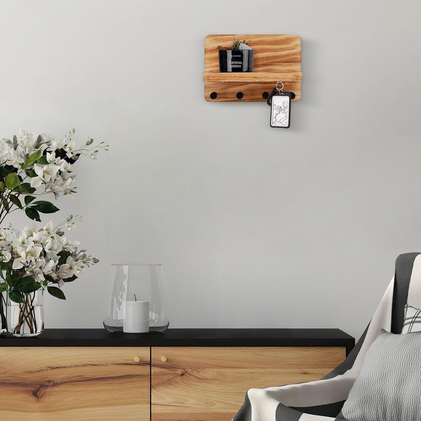 Nekon Key Holder for Wall with Shelf, Pine Wooden Key Hanger Wall Mounted, Farmhouse Wall Organizer for Home Entryway & Apartment (Standard, Wood)