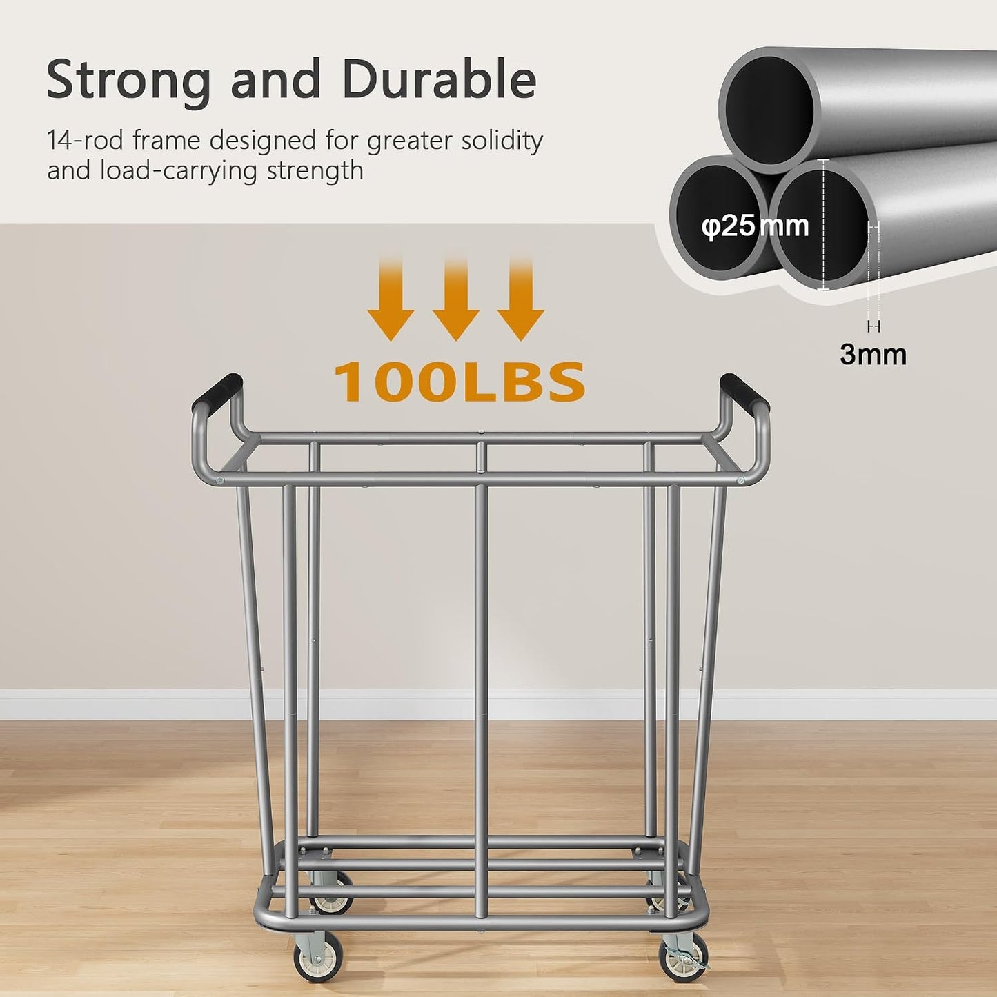 Gewudraw Large laundry hamper with Wheels, 3 Bag Big Rolling Laundry Hamper Sorter Cart, Extra Large Laundry Clothes Hamper, Heavy Duty Laundry Basket Organizer for Laundry Room,Bathroom,Black