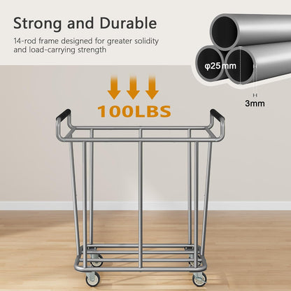Gewudraw Large laundry hamper with Wheels, 3 Bag Big Rolling Laundry Hamper Sorter Cart, Extra Large Laundry Clothes Hamper, Heavy Duty Laundry Basket Organizer for Laundry Room,Bathroom,Black