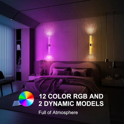 Crystal Battery Operated Wall Sconces Set of 2, Black Rechargeable Wireless Wall Light Fixtures with Remote Control, 3CCT and 12 RGB Dimmable Wall Lamps for Bedroom Living Room Hallway