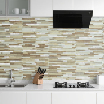 AULIGET 20 Sheets Peel and Stick Backsplash, Black & Grey Wood Look PVC Mixed Metal Stick on Backsplash Tiles for Kitchen