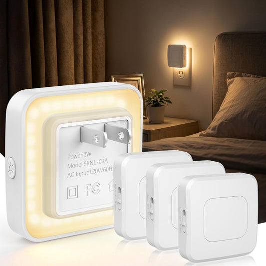 Sujeet Motion Sensor Night Light, Dimmable Plug in LED Nightlight 1-80lm Adjustable Brightness, 4 Pack Warm White with Dusk to Dawn Sensor & Backlit, Wall Night Light for Bathroom, Hallway, Stairs