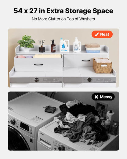 VEVOR Washer Dryer Countertop with 2-Tier Shelf, 54" x 27" Wooden Washer and Dryer Countertop with Anti-Slip Pads, Water-Resistant Laundry Topper Cover for Laundry Room Organization and Storage, Black