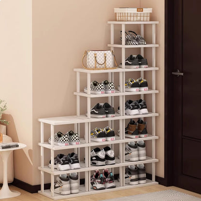 SAN HE 7-Tier Modern Bamboo Shoe Rack - Vertical, Slim, Space-Saving Shoe Organizer for Small Spaces, Closet, Entryway, Corner, Garage, Bedroom