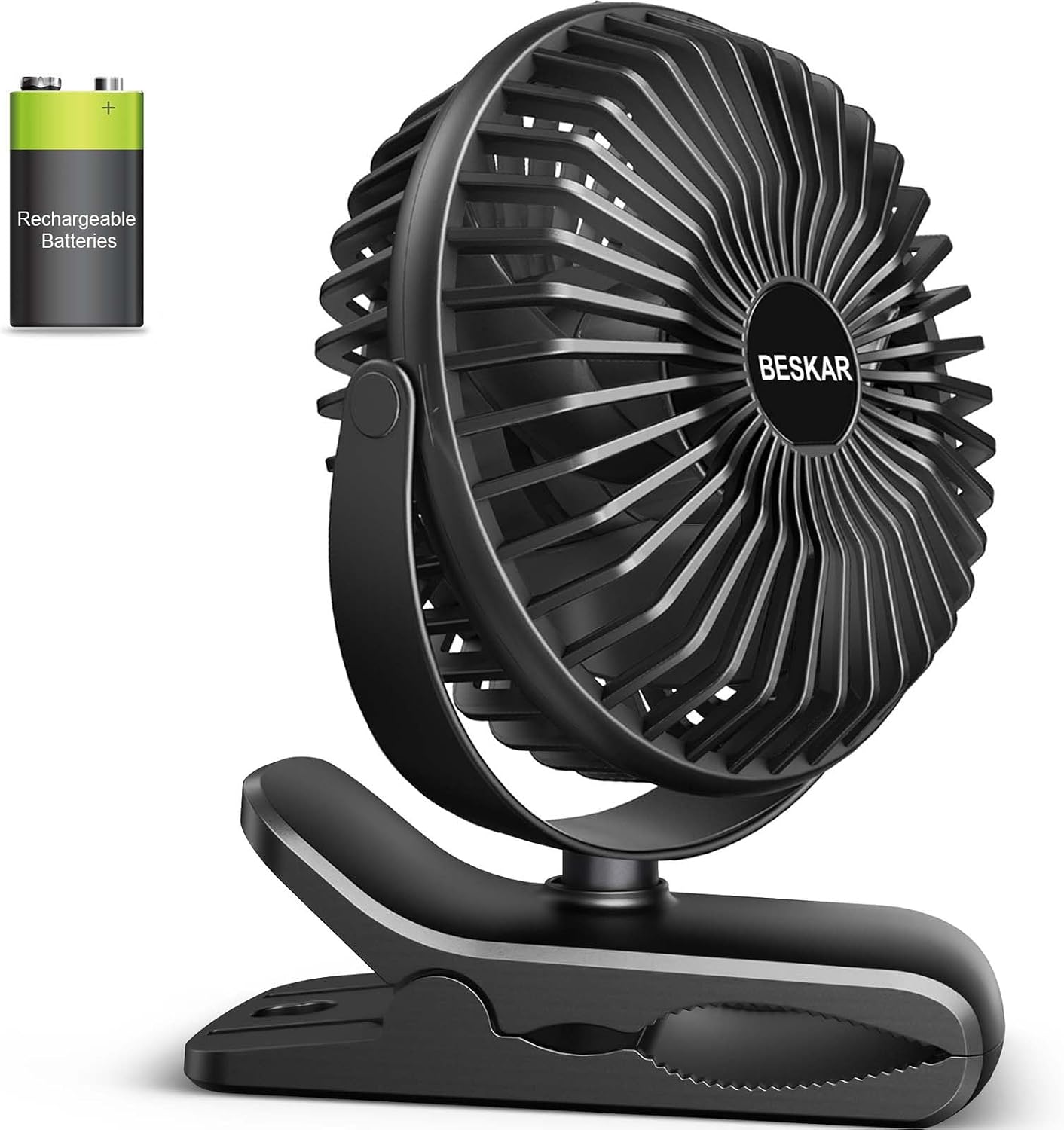 BESKAR Clip on Fan, Portable Small Desk Fans with Strong Airflow, 3 Speeds with Personal Fans Sturdy Clamp, Quiet Desk Fan & Clip Fan with USB Cord Powered - No Battery