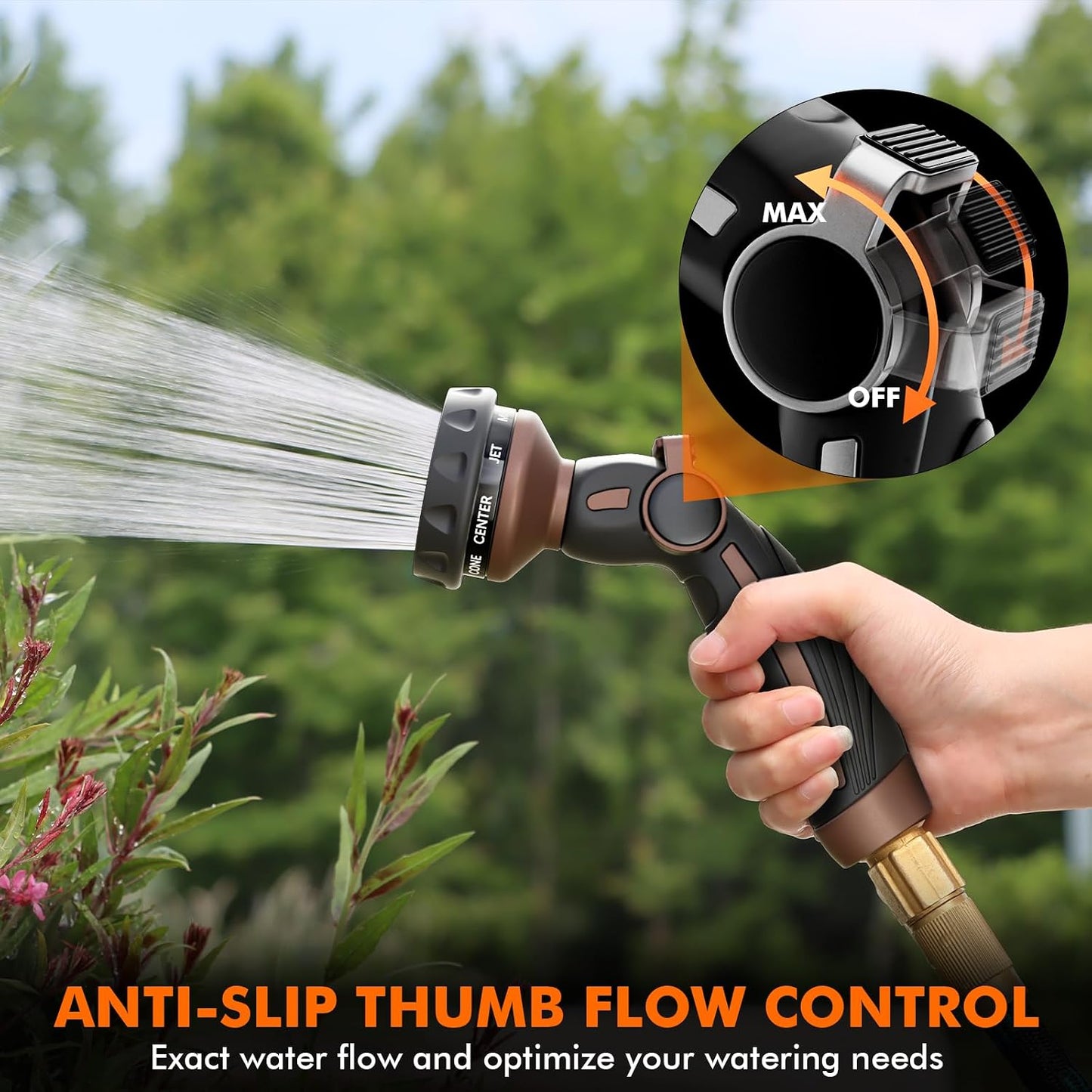 RESTMO Hose Nozzle Heavy Duty, Metal Water Hose Sprayer for Garden | 9 Spray Patterns, High Pressure, Thumb Flow Control, On/Off Valve, Ideal for Outdoor Lawn & Plant, Car & Pet, Black