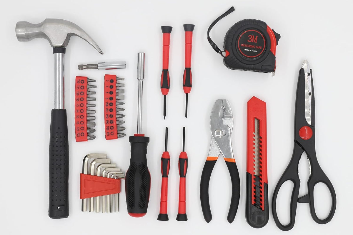39-Piece Home Tool Kit, Basic Household Tool Set with Portable Storage Box, All-in-One Repair Tools for Apartment, Home, Dorm, DIY, Housewarming Gift