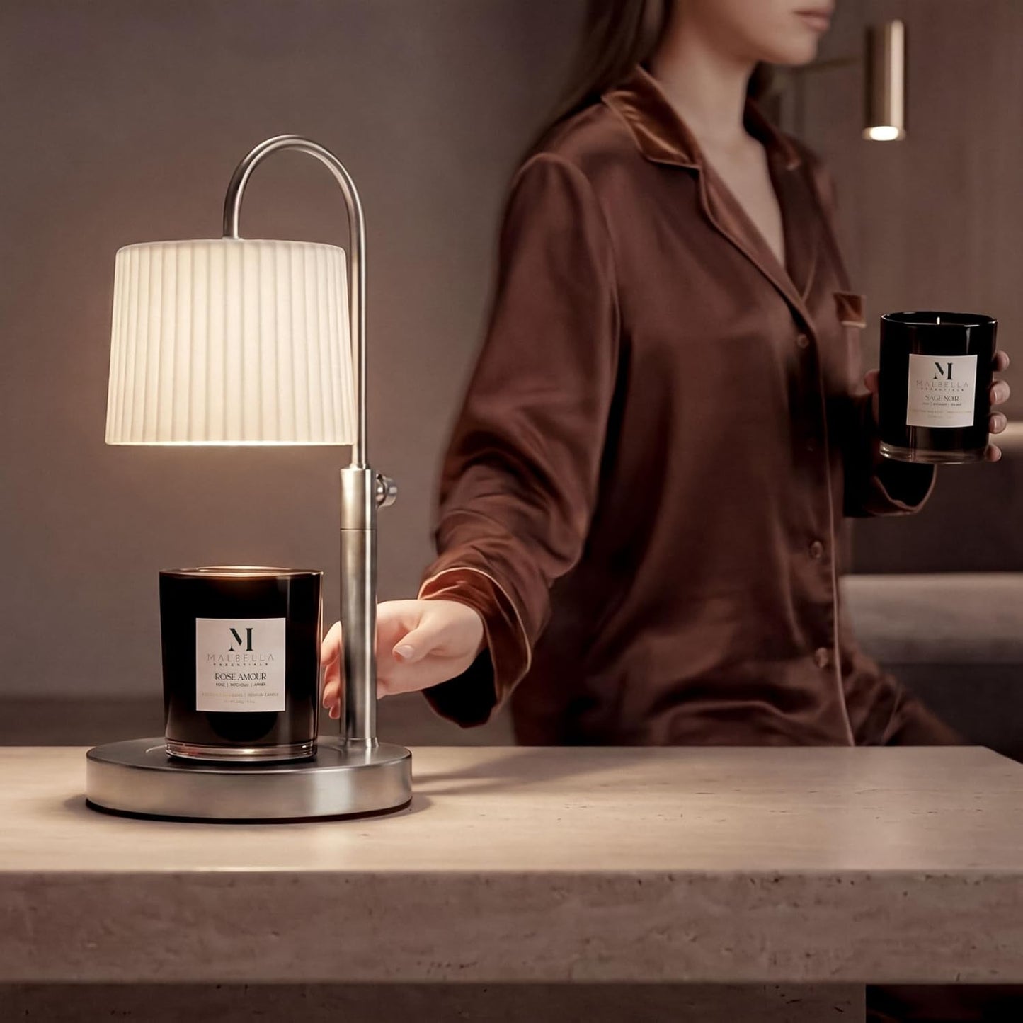 Dimmable Glass Candle Warmer Lamp with Timer - Adjustable Height Candle Lamp Warmer with Timer (8H/4H/2H) - Wax Melter - Ideal Gift, fits Various Size Scented Candles - 02 Bulb - (Gold Metal)