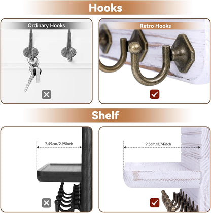 Key Holder for Wall, Mail Organizer Wall Mount with 6 Hooks Wooden Hanging Key Rack for Home Decor, Hallway, Entryway (Brown)