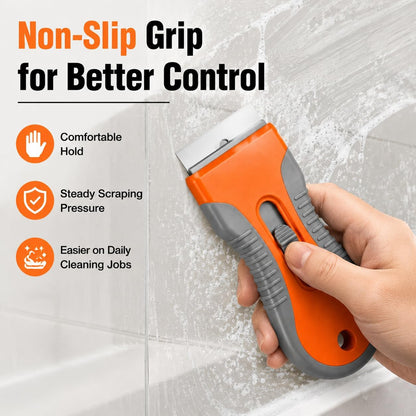 Razor Blade Scraper Set, 2 Safety-Lock Handles + 20 Steel Blades | Steel Blades Retract into Plastic Handles, Removes Stickers, Labels, Paint, Caulk and Residue From Windows, Cooktops and Tile