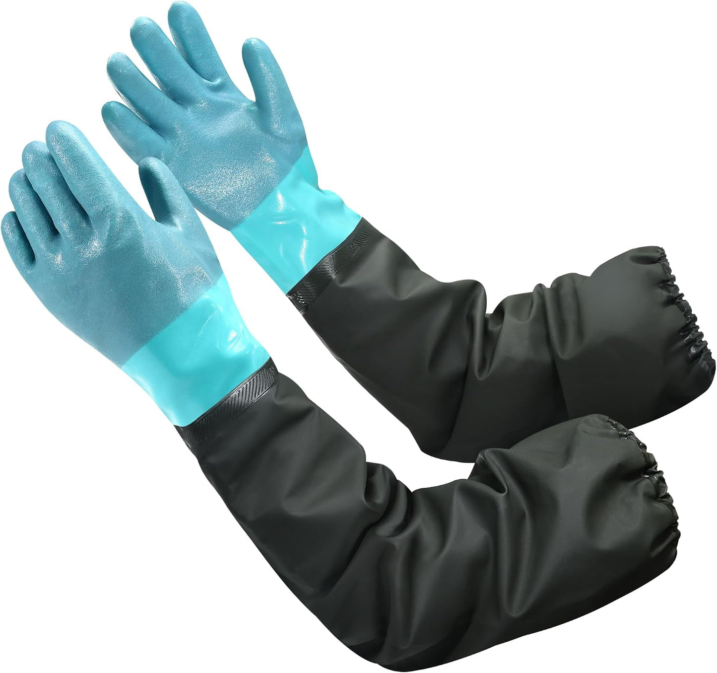 27" Full Arm Pond Gloves, Long Heavy Duty Gloves with Cotton Lining, Waterproof Rubber Chemical Resistant Glove