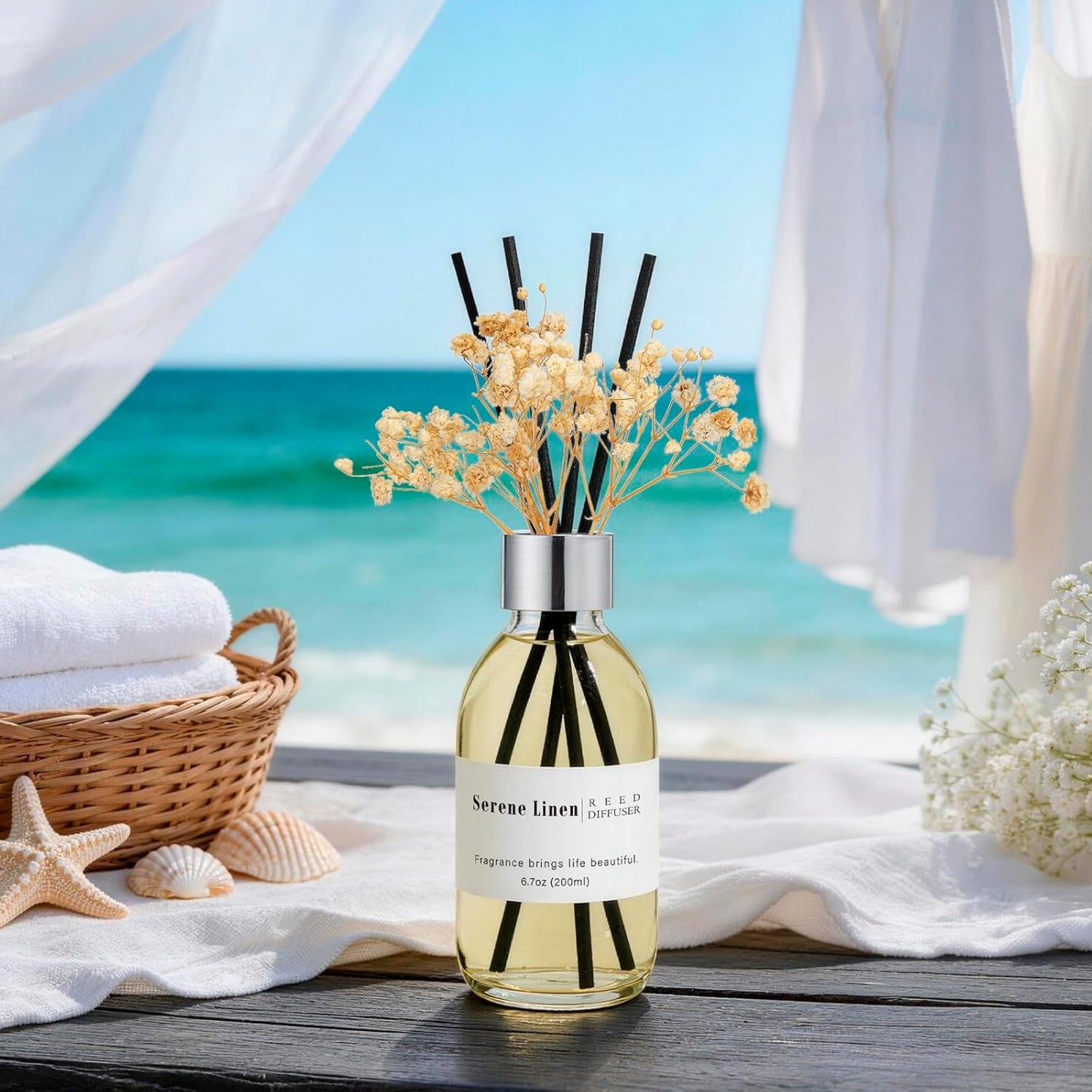 Clesh Reed Diffuser Set, 6.7 oz Eucalyptus Scented Diffuser with Sticks, Home Fragrance Reed Diffuser for Bathroom Shelf Decor