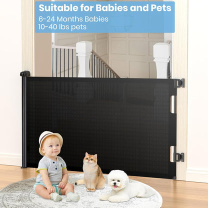 HAMOPY Retractable Baby Gate, 33" Tall, Extends up to 55" Wide, Durable Auto-Lock Baby Gates for Stairs, Mesh Dog Gate and Child Safety Gates for Doorways, Hallways, Indoor, Outdoor(Black)