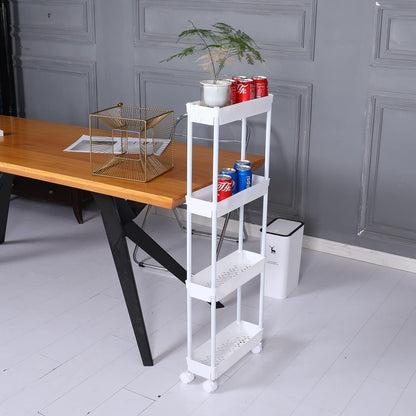 Sooyee 3 Tier Rolling Cart with Wheels, Slim Storage Cart, Under Desk Narrow Rolling Utility Cart Storage Organizer for Office Bathroom Kitchen Laundry Room Narrow Places, White, Plastic and Metal